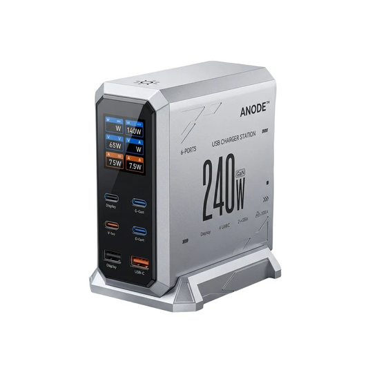 ANODE™ 240w GaN 6-IN-1 Charging Station with Digital Display (USB/USB-C)